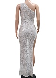 Fashionable Sequined Deep V Halter Neck Sexy Slightly Transparent Dress For Women