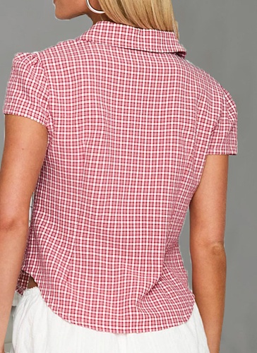 Short-Sleeved Plaid Single-Breasted Shirt For Women