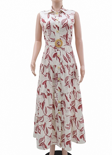 Women's Holiday Casual Belted Sleeveless Lapel A-Line Dress Wholesale