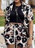 Printed Shirt Elastic Waist Shorts Fashion Casual Two Piece Suit For Women