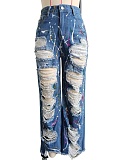 Summer New Fashion Graffiti Ripped Straight Jeans Wholesale