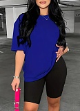 Fashion Round Neck Solid Color Sports Slim Fit Two Piece Suit For Women