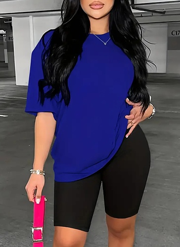 Fashion Round Neck Solid Color Sports Slim Fit Two Piece Suit For Women