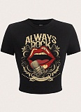 Black Street Print Cropped T-Shirt Wholesale