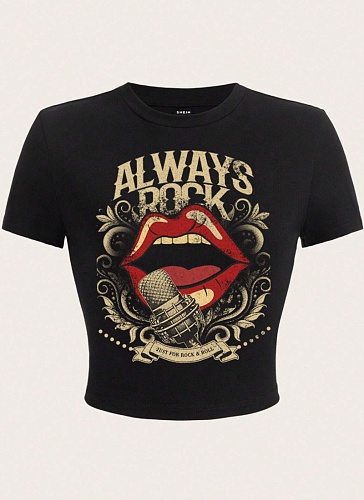 Black Street Print Cropped T-Shirt Wholesale