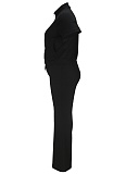 Casual Lapel Zipper Short Sleeve Top Long Pants Large Size Casual Two-piece Suit