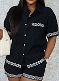 Contrast Color Lapel Short-Sleeved Shirt Casual Shorts Summer Two-Piece Set Wholesale