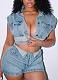 Fashionable Casual Elastic Slim Fit Top Hip Shorts Denim Two Piece Suit For Women