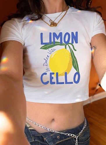 Fruit Print Slim Fit Hot Girl Navel Short Sleeve Women'S T-Shirt