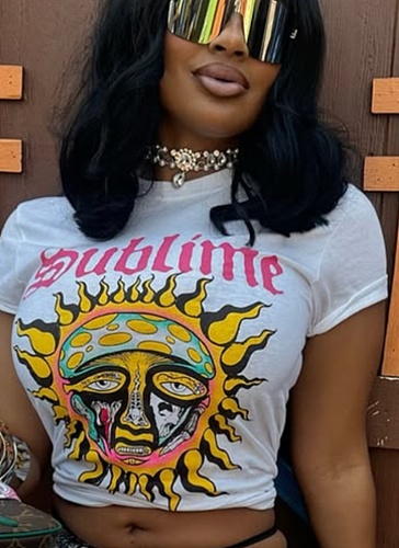 Print Slim Fit Hot Girl Navel Short Sleeve Women'S T-Shirt
