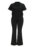 Casual Lapel Zipper Short Sleeve Top Long Pants Large Size Casual Two-piece Suit