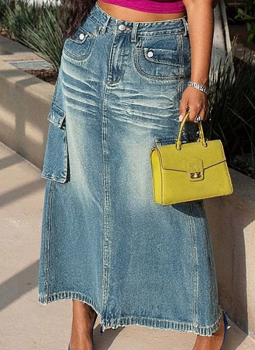 Summer New Fashion Straight Double Pocket Denim Skirt For Women