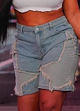 Summer New Style Star Tassel Raw Edge Loose Straight Denim Shorts