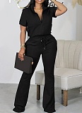 Casual Lapel Zipper Short Sleeve Top Long Pants Large Size Casual Two-piece Suit