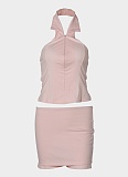 Solid Color Slim Backless Zipper Lapel Short Vest Shorts Two Piece Set Wholesale