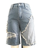 Summer New Style Star Tassel Raw Edge Loose Straight Denim Shorts