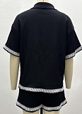 Contrast Color Lapel Short-Sleeved Shirt Casual Shorts Summer Two-Piece Set Wholesale