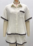 Contrast Color Lapel Short-Sleeved Shirt Casual Shorts Summer Two-Piece Set Wholesale