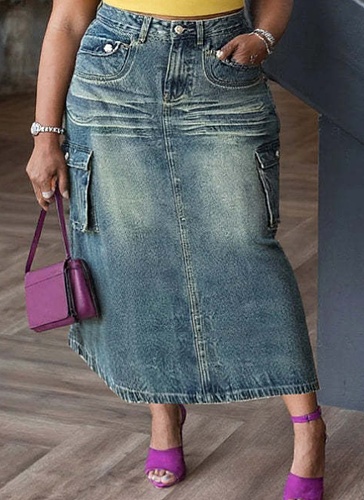 Summer New Fashion Straight Double Pocket Denim Skirt For Women