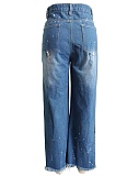 Summer New Fashion Graffiti Ripped Straight Jeans Wholesale