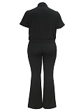 Casual Lapel Zipper Short Sleeve Top Long Pants Large Size Casual Two-piece Suit