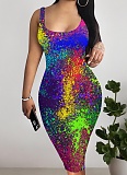 Women'S Casual Printed Sleeveless Suspender Dress
