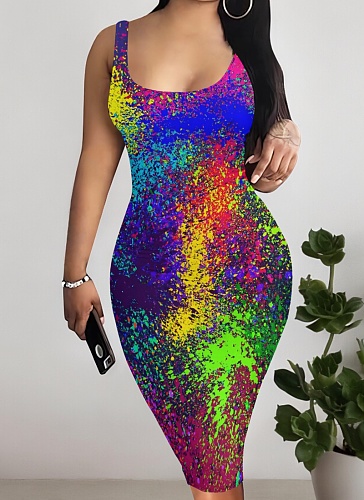 Women'S Casual Printed Sleeveless Suspender Dress