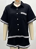 Contrast Color Lapel Short-Sleeved Shirt Casual Shorts Summer Two-Piece Set Wholesale