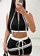 Slim Fit Zipper Sleeveless Navel-Exposed Vest Hip-Wrap Lace-Up Short Skirt Two-Piece Set for Women