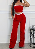 Sexy Tube Top Contrast Color Top Wide Leg Loose Trousers Two Piece Suit For Women