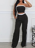 Sexy Tube Top Contrast Color Top Wide Leg Loose Trousers Two Piece Suit For Women