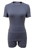 Round Neck Short Sleeve T-Shirt Top Fashionable Slim Shorts Two-Piece Set