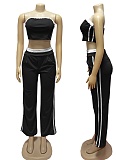 Sexy Tube Top Contrast Color Top Wide Leg Loose Trousers Two Piece Suit For Women