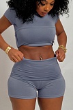 Round Neck Short Sleeve T-Shirt Top Fashionable Slim Shorts Two-Piece Set