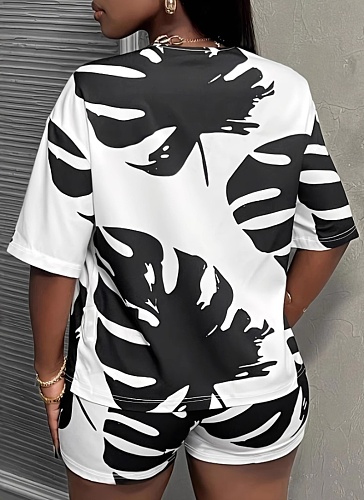 Large Size Fashion Casual Summer V-Neck Short-Sleeved Shorts Two-Piece Suit For Women