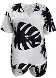Large Size Fashion Casual Summer V-Neck Short-Sleeved Shorts Two-Piece Suit For Women