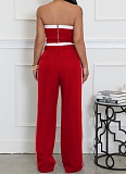 Sexy Tube Top Contrast Color Top Wide Leg Loose Trousers Two Piece Suit For Women