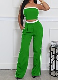 Sexy Tube Top Contrast Color Top Wide Leg Loose Trousers Two Piece Suit For Women