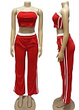 Sexy Tube Top Contrast Color Top Wide Leg Loose Trousers Two Piece Suit For Women