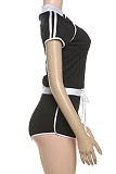 New Contrast Color Slim Fit Short Sleeve Top High Waist Shorts Two Piece Suit For Women