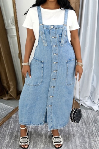New Single Breasted Suspender Denim Dress For Women