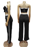 Sexy Tube Top Contrast Color Top Wide Leg Loose Trousers Two Piece Suit For Women