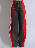 Fashionable Elastic Stitching Striped Wide-Leg Denim Trousers For Women
