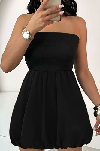 Women'S Black Fashionable Sleeveless Tube Top Slim Sexy Dress