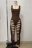One-Piece Vest Top Fashionable Ripped Tassel Skinny Pants Two-Piece Set