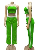 Sexy Tube Top Contrast Color Top Wide Leg Loose Trousers Two Piece Suit For Women
