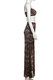 Sexy Hollow Camisole Top Solid Color High Waist Lace Skirt Two Piece Set