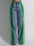 Fashionable Elastic Stitching Striped Wide-Leg Denim Trousers For Women