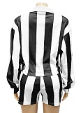 New Fashion Striped Lapel Top High Waist Shorts Two-Piece Suit For Women