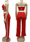 Sexy Tube Top Contrast Color Top Wide Leg Loose Trousers Two Piece Suit For Women